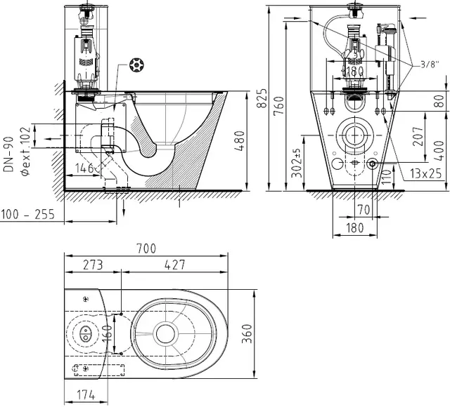 PORTINOX GULV HC WC M/SIS. 1 STK SER.LUK 