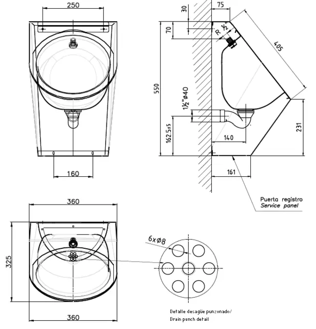SHELBY-PORTINOX VEGGHENGT URINAL    URB 
