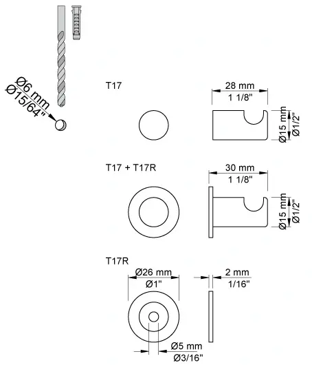 VOLA T17 HÅNDKLEKROK, 28mm, PAKKE À 4 STK 