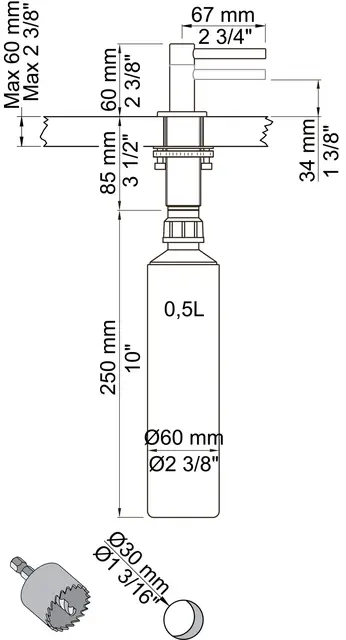 VOLA T36 BENKEMONTERT SÅPEDISPENSER 